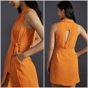NWT Anthropologie Orange Linen Sleeveless Wrap Front Mini Dress